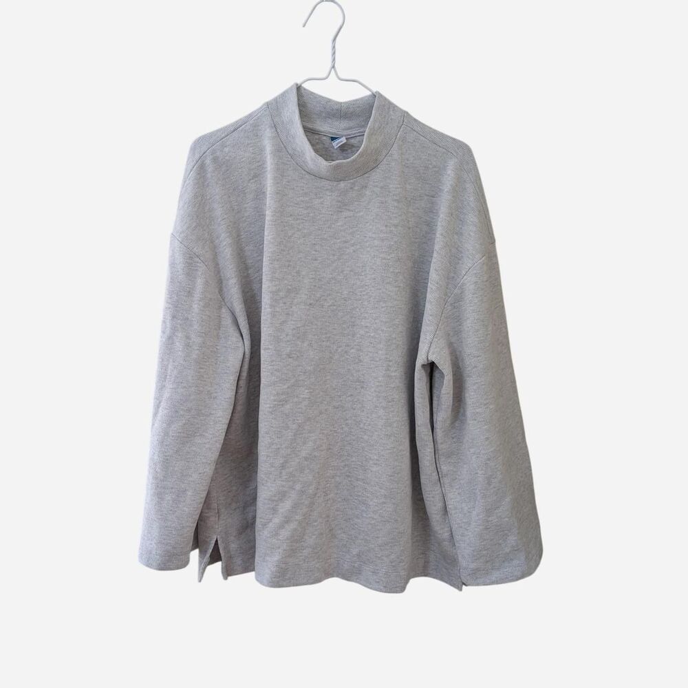 Oversized Grey Mock Neck Sweatshirt Boxy Pullover Top